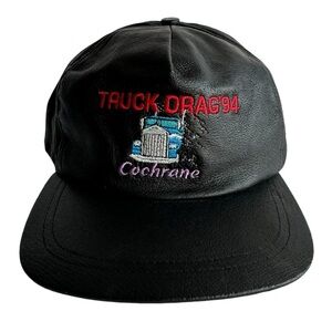 Vintage 1994 Leather Hat Truck Drag Cochrane Northern Ontario Retro 90s EUC